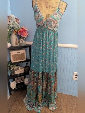 Brand New- Boho Teal Paisley Maxi Dress